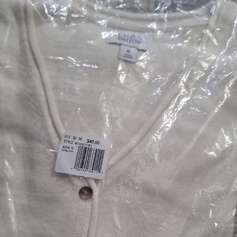 3/$20 Croft & Barrow XL Ivory Button-Up Cardigan Sweater NWT